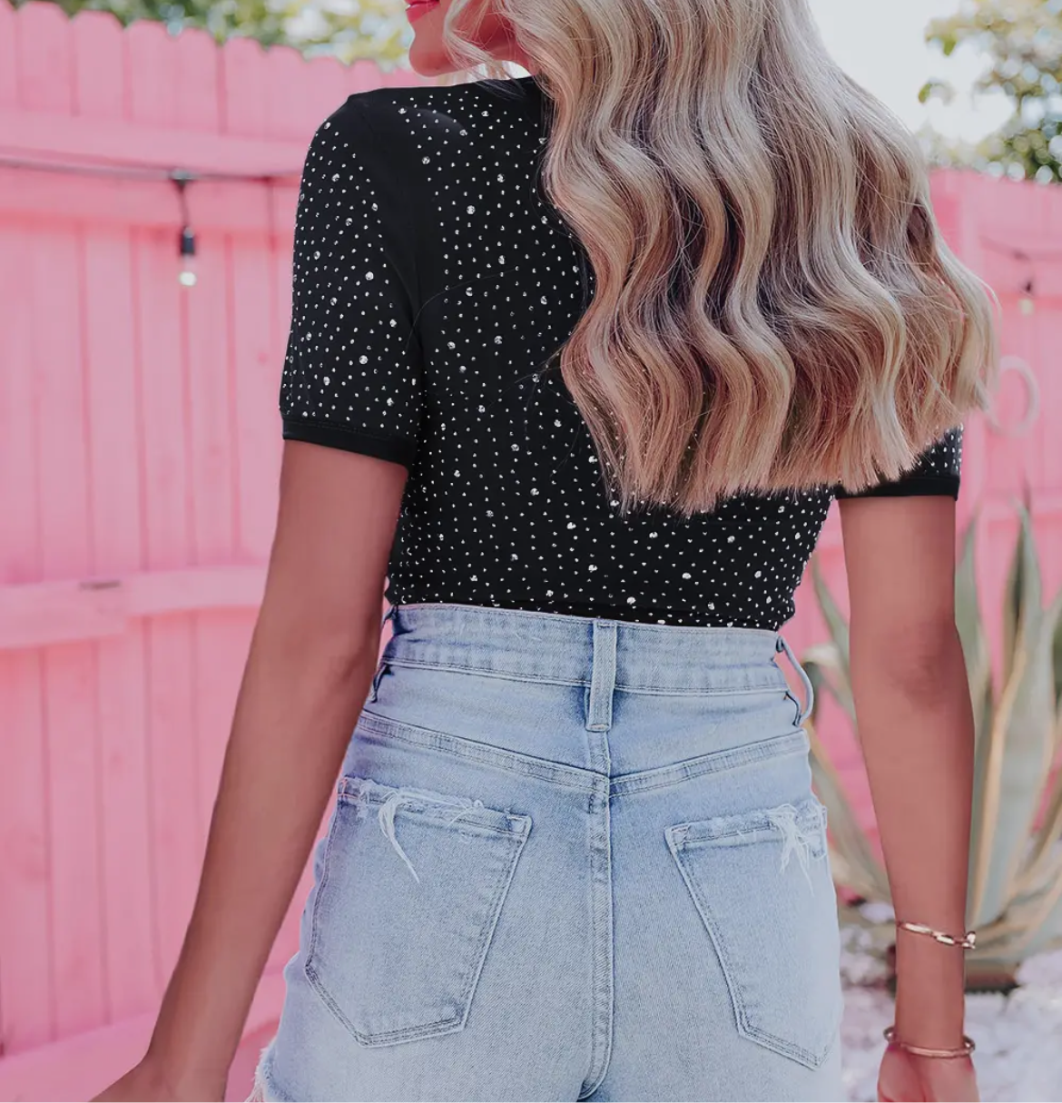 Black Rhinestone Allover Rock Neck Bodysuit