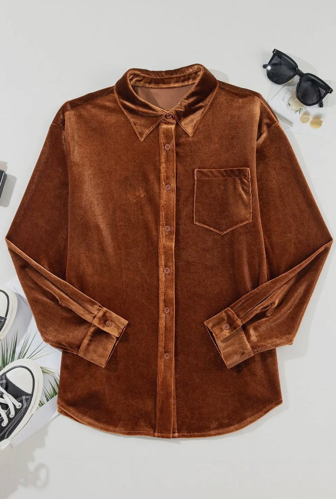 Chestnut Velvet Button Up Shirt