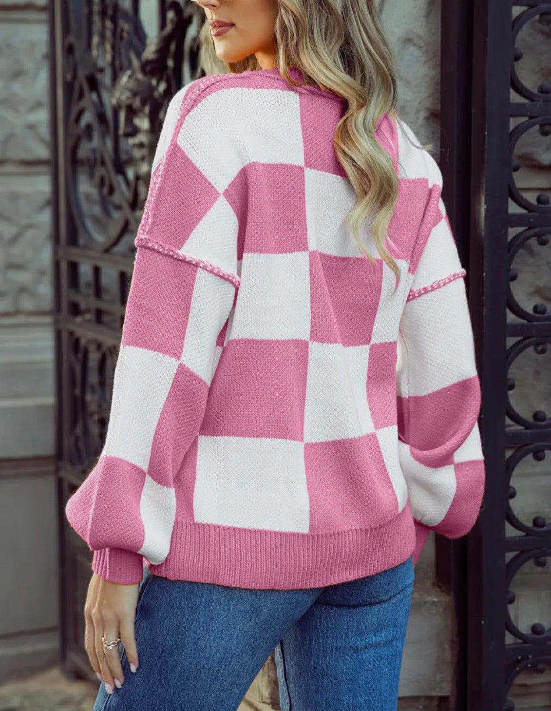Pink Checkered Sweater