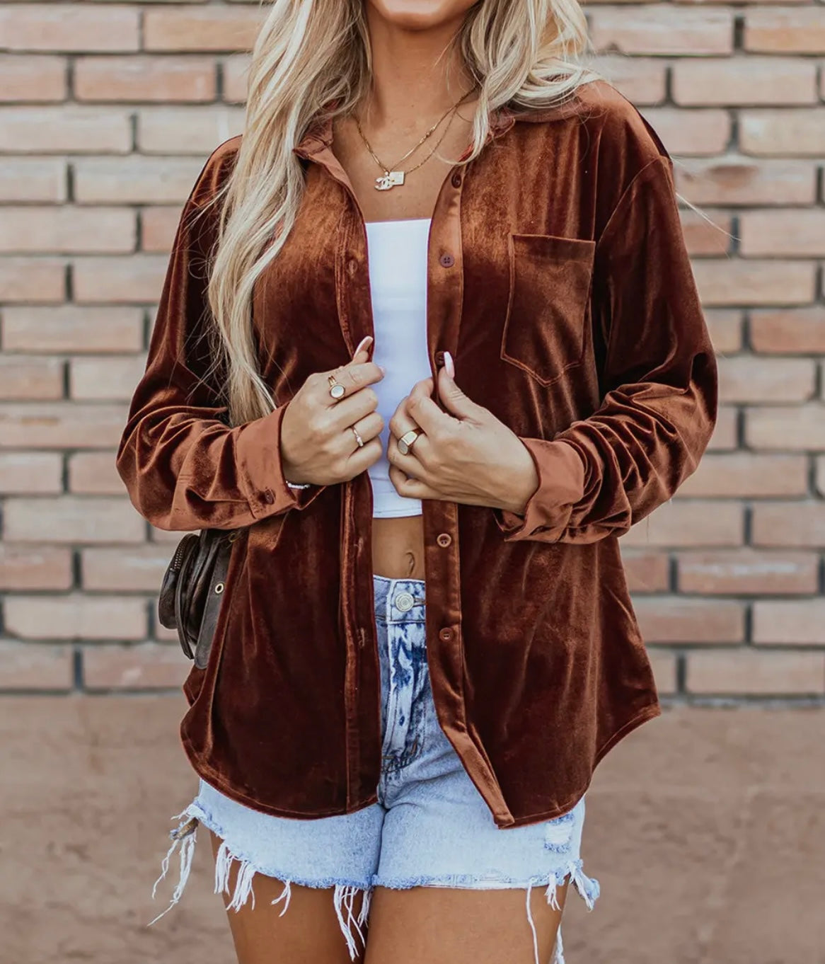 Chestnut Velvet Button Up Shirt