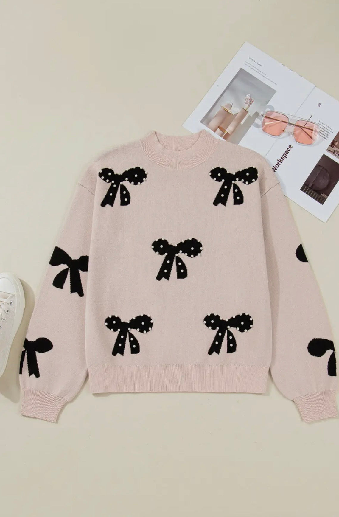 Pearl Embellished Bow Sweater