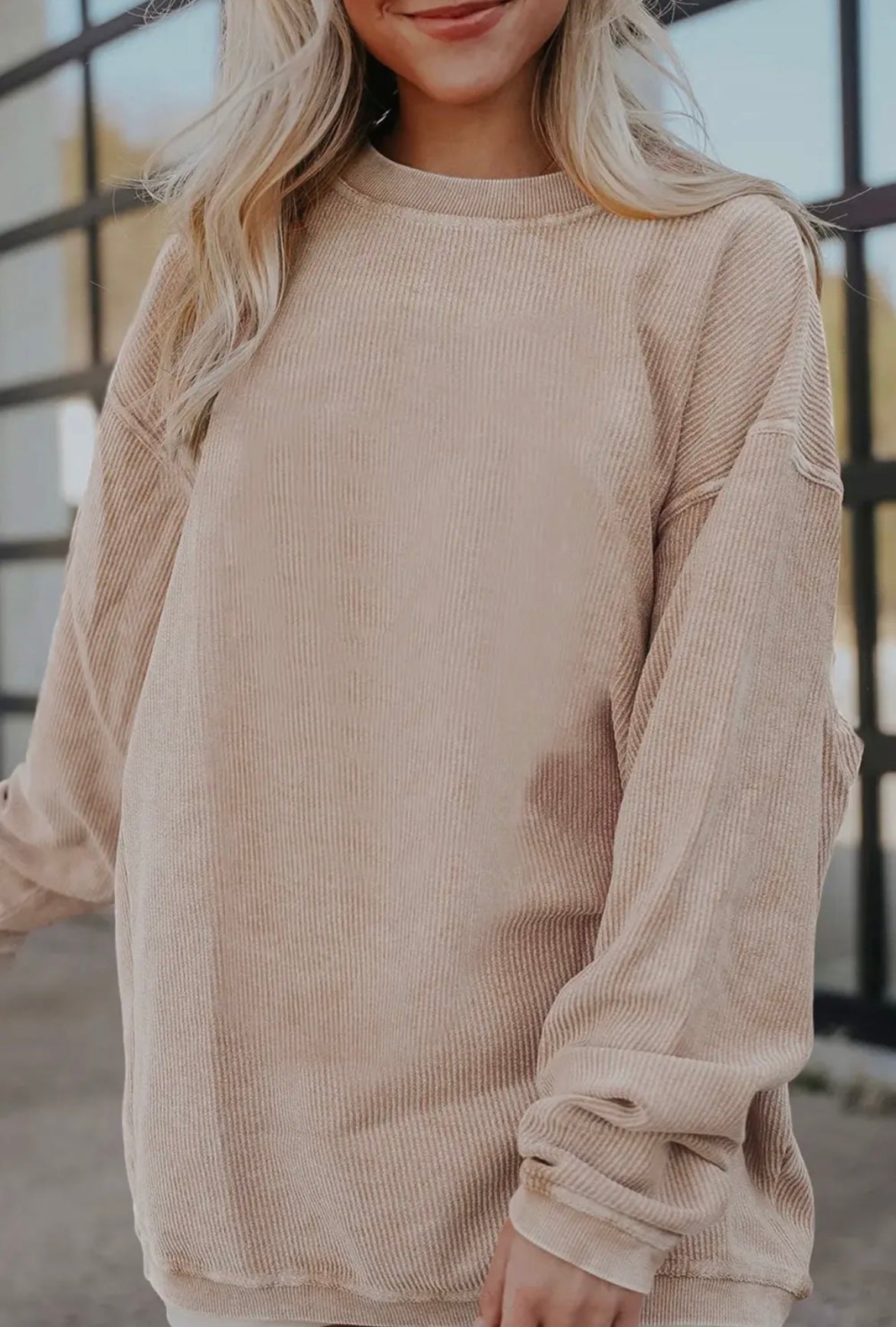 Apricot Long Sleeve Ribbed Corded Oversized Sweatshirt