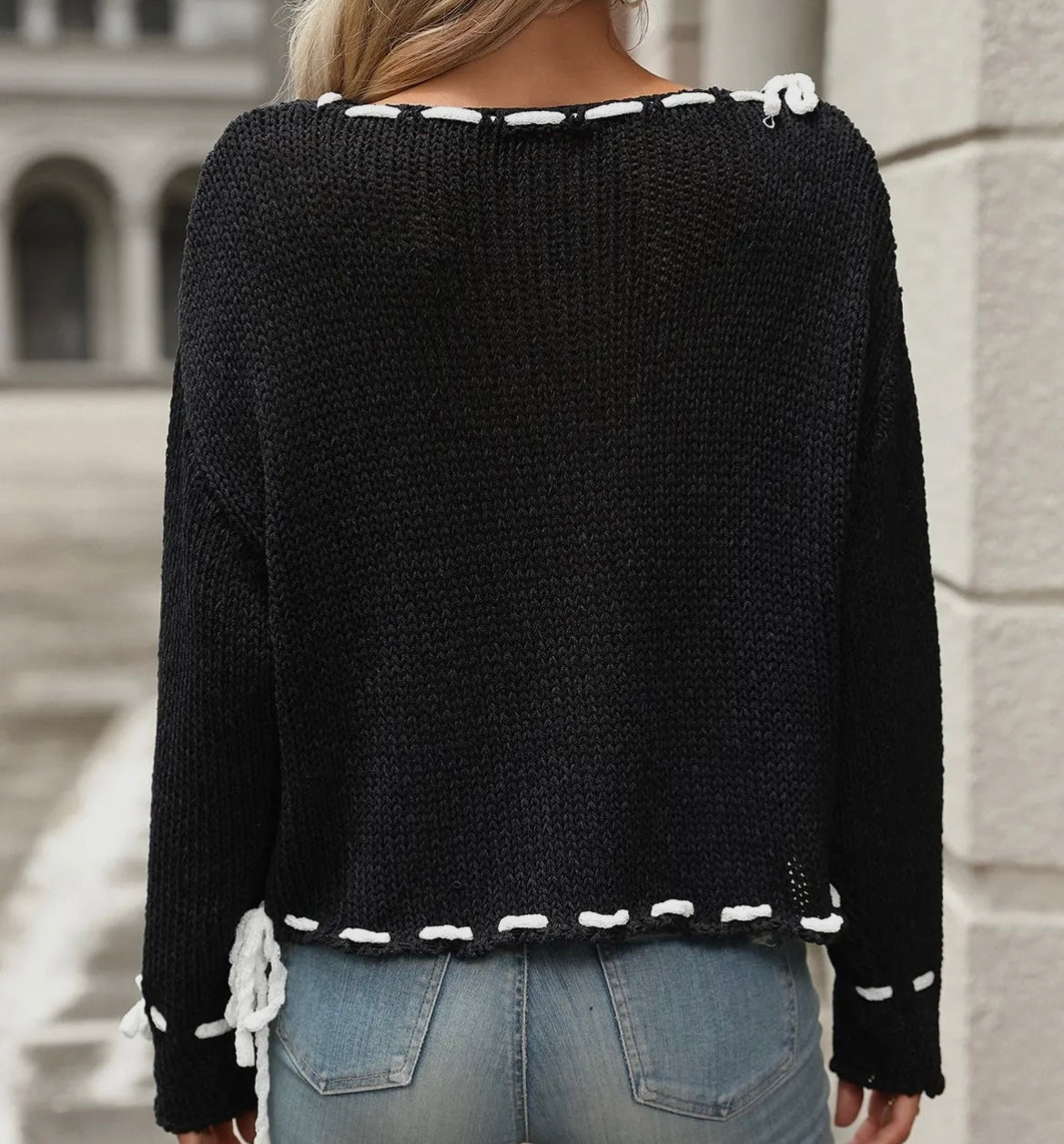 Black Loose Knit Tied Sweater