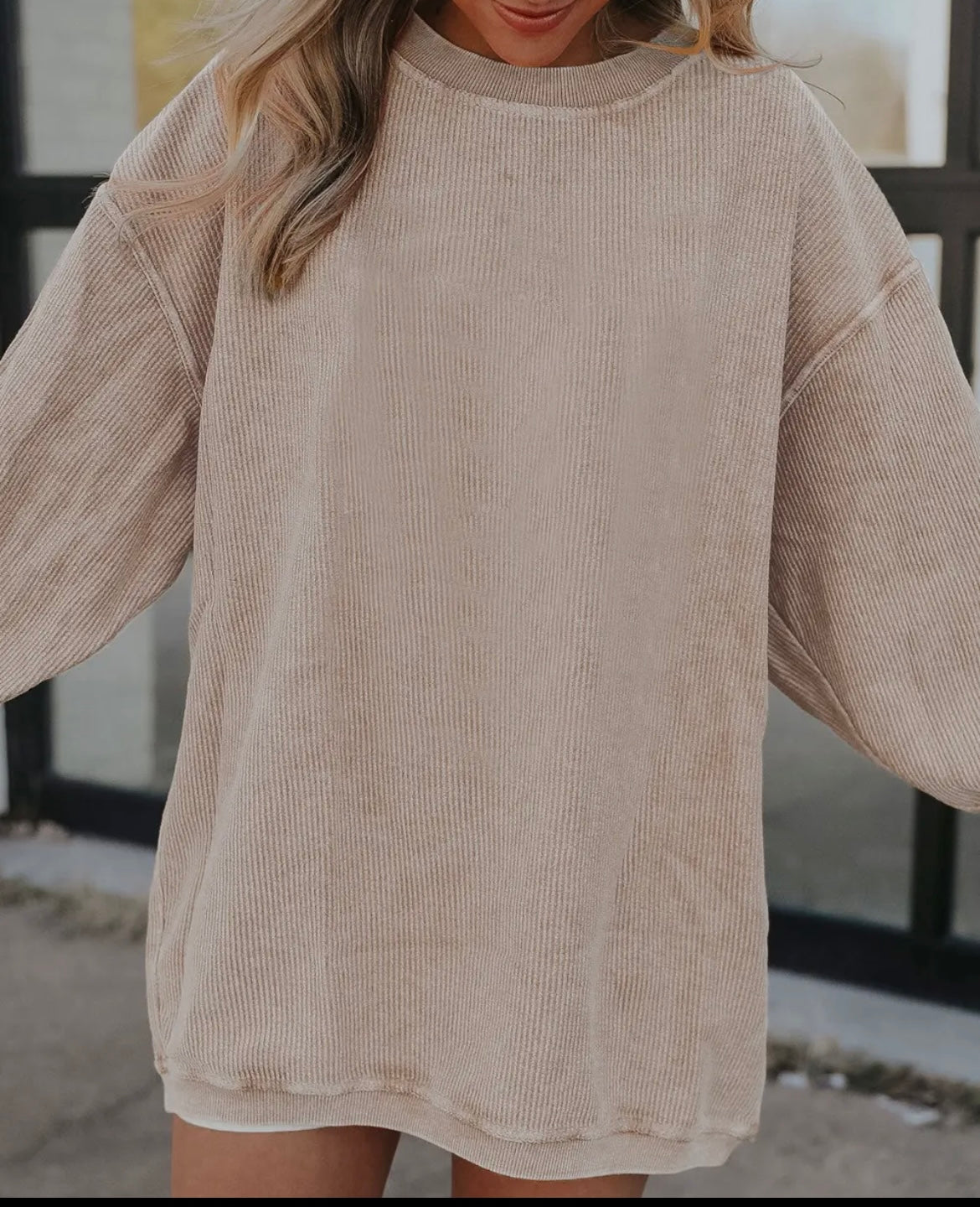 Apricot Long Sleeve Ribbed Corded Oversized Sweatshirt