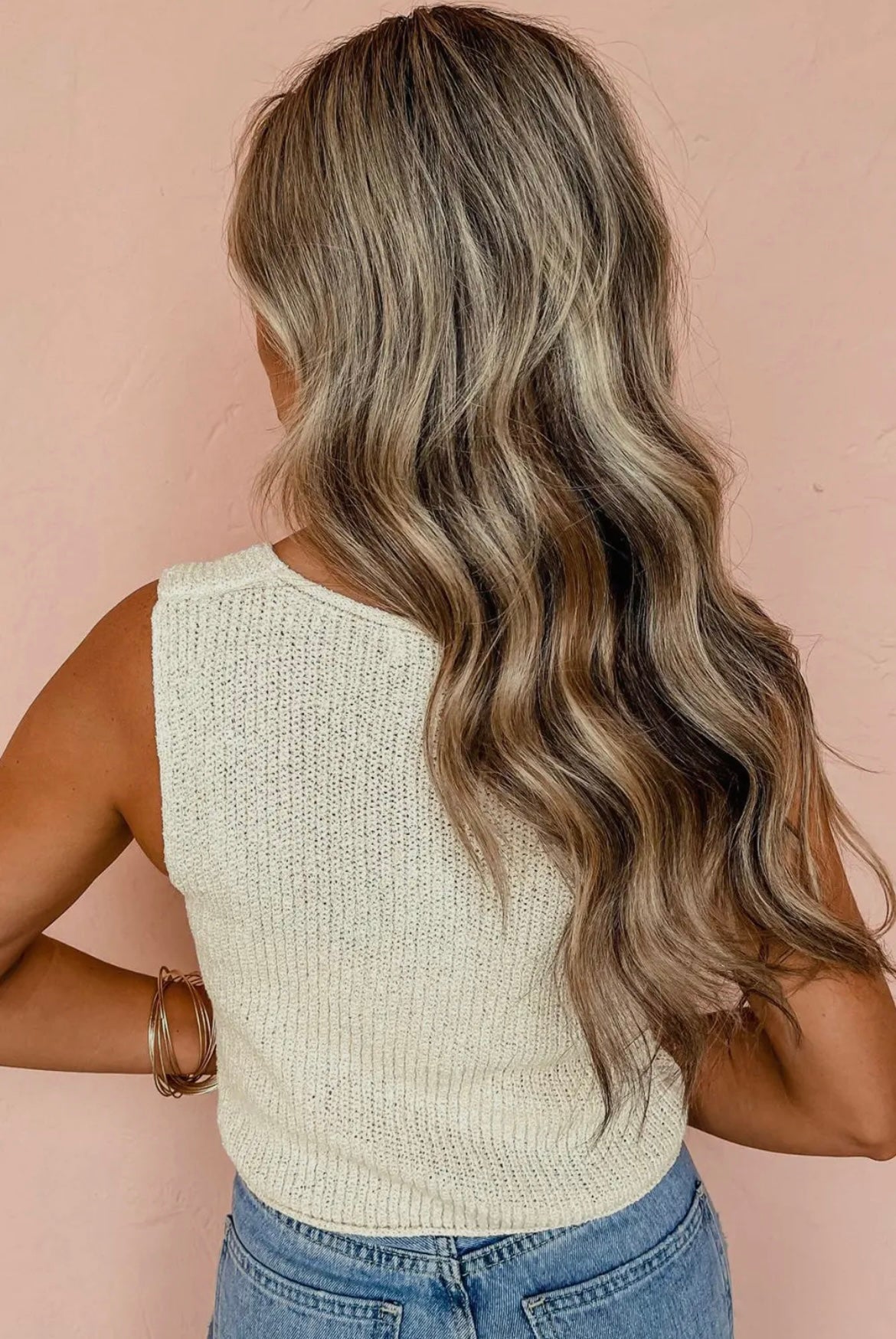 Beige Lace-Up Front Sweater Vest
