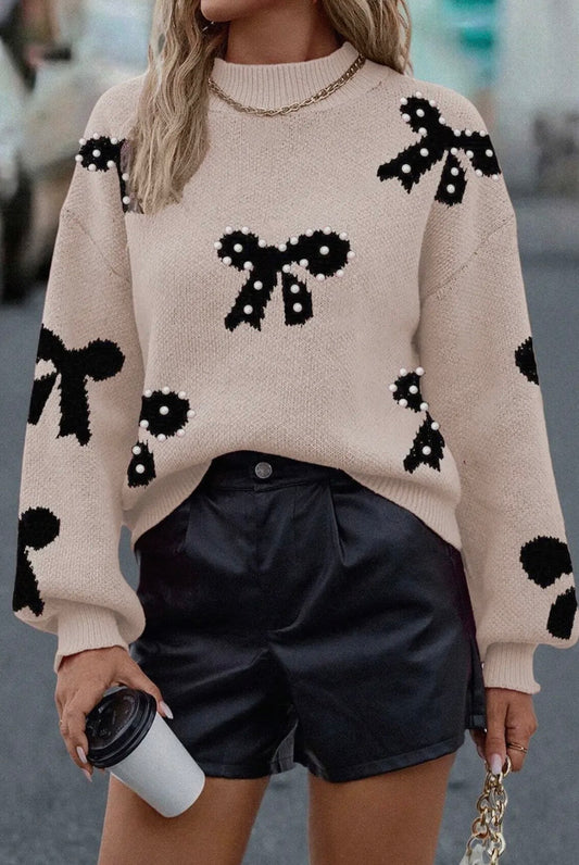 Pearl Embellished Bow Sweater