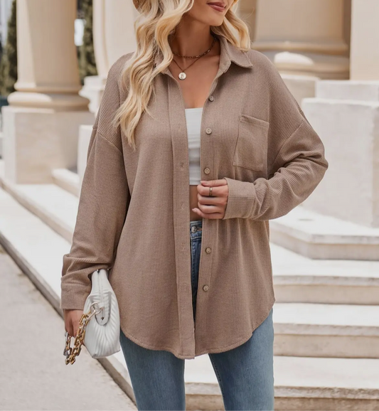 Khaki Waffle Knit Flannel Shirt
