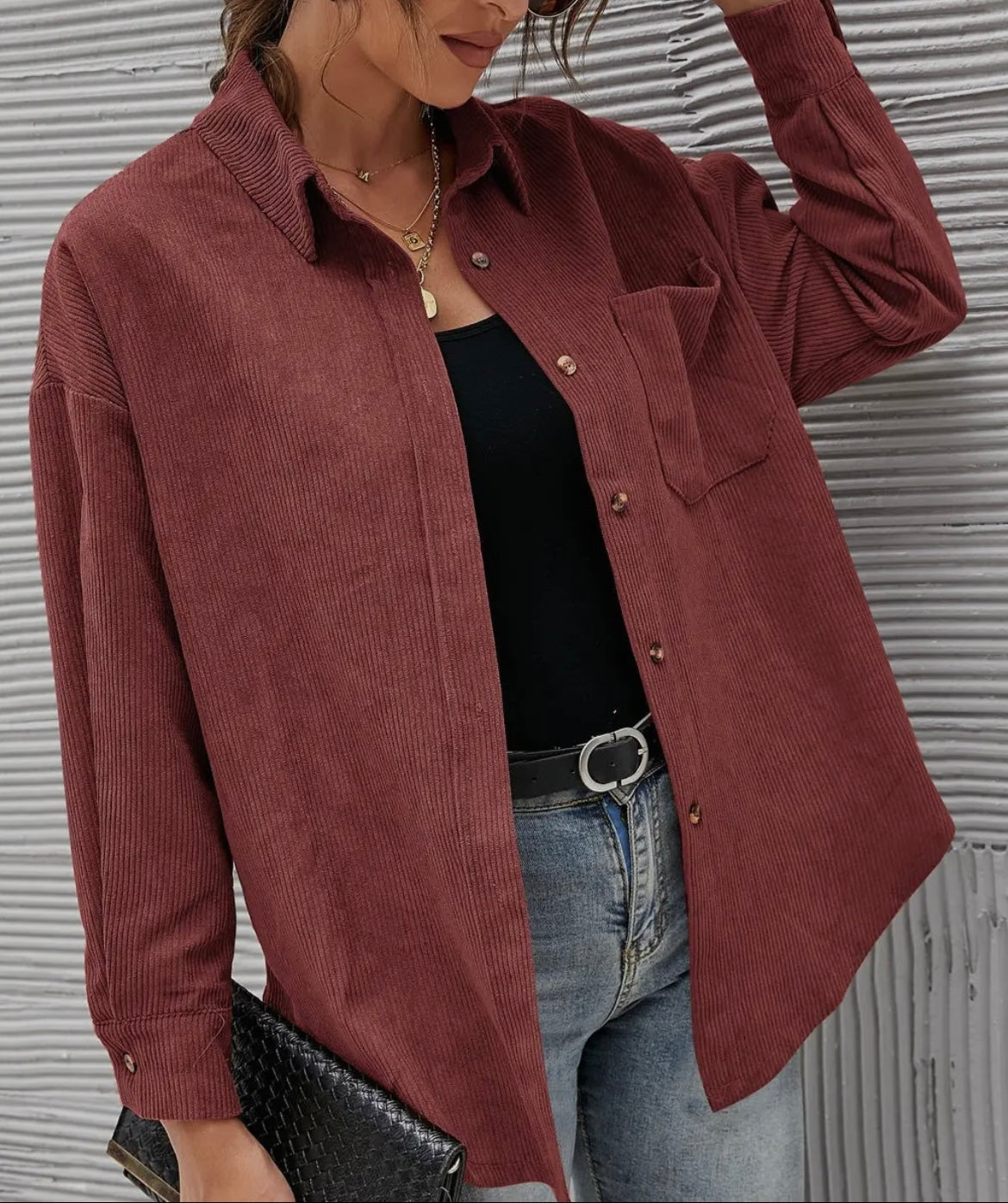 Red Casual Corduroy Shirt
