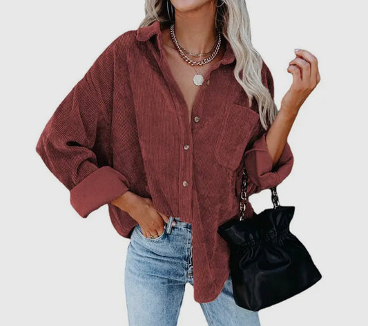 Red Casual Corduroy Shirt